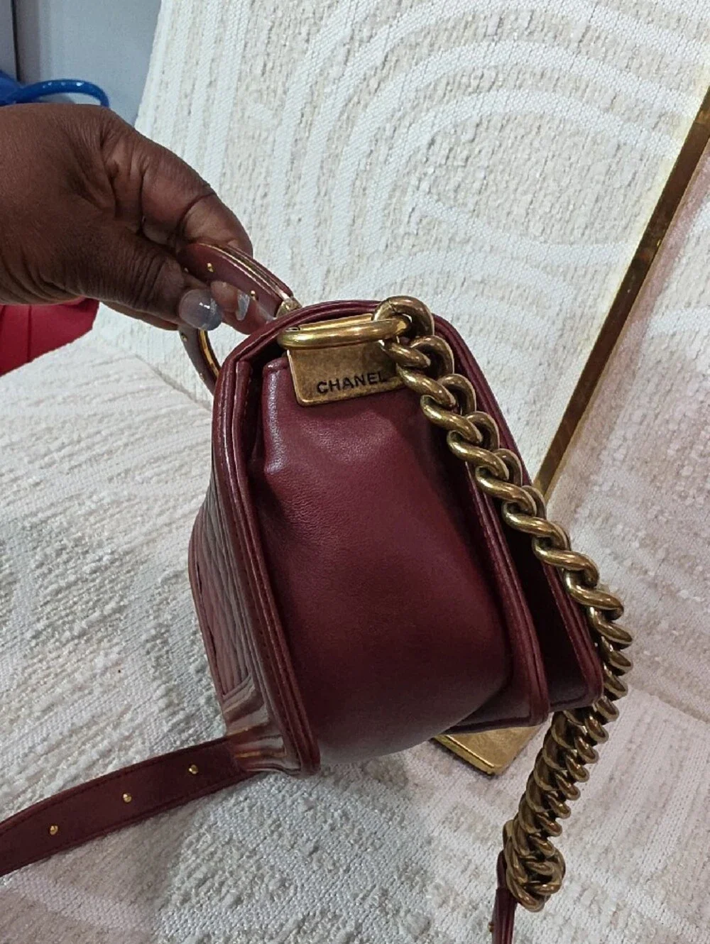 Chanel Boy Quilted Top-Handle Shoulder Bag in Deep Burgundy Small